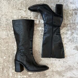 Frye Black Leather Knee-High Heeled Boots